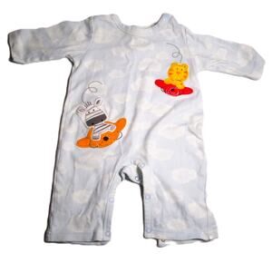 First Moments Unisex Infant Sleeper Blue with White Clouds Dog Cat Size 3-6 Mos